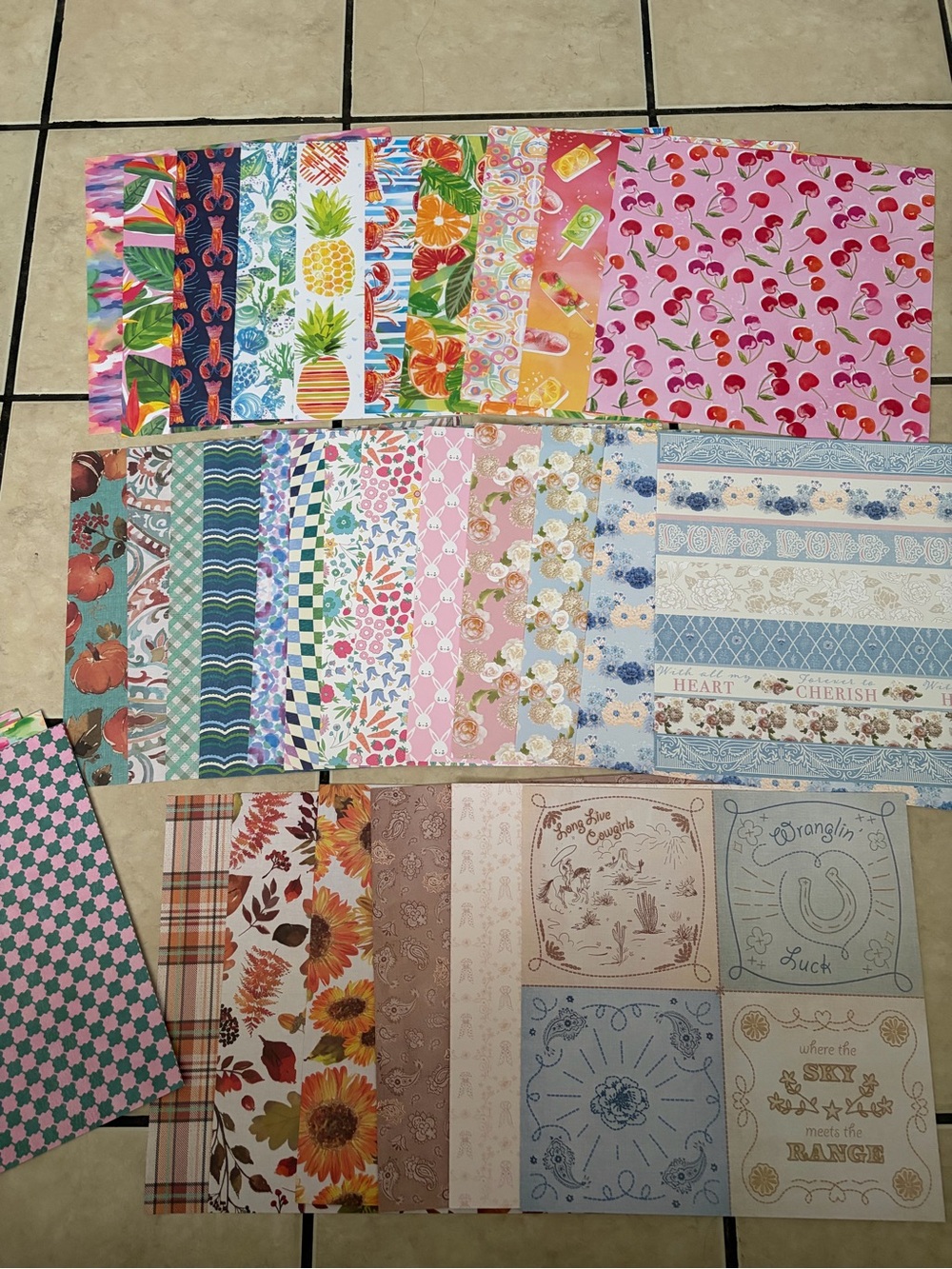 Assorted Decorative Scrapbook Paper - Pink, Blue, Yellow, Green, Coral
